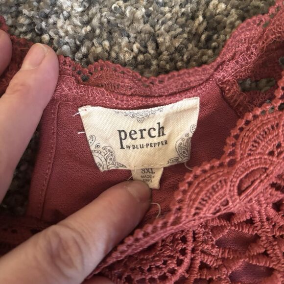 Perch Blu Pepper 3XL Womens Blouse Top Boho Floral Crochet Hippie 3X Salmon - Picture 4 of 5
